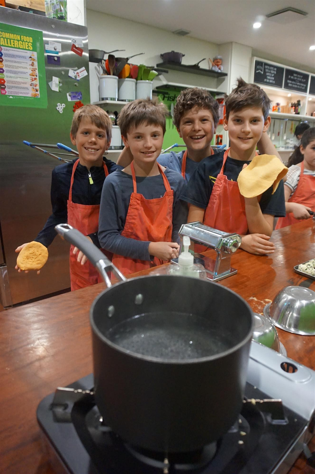 Kids cooking class   boys having fun